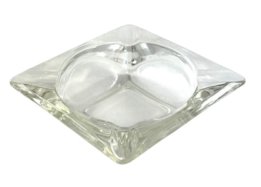 Vintage Clear Glass Ashtray Heavy Square MCM 6” Mid Century Modern